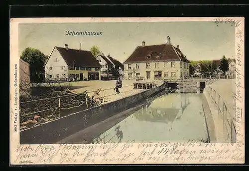 AK Ochsenhausen, Ortspartie mit Blick auf Brücke