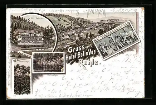 Lithographie Ruhla, Hotel Belle-Vue, Emmitempel, Dichterhain