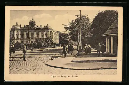 AK Riga, Partie in der Dorpater Strasse mit Passanten