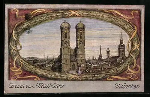 AK München, Ortsansicht mit Frauenkirche