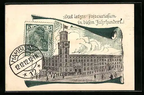 Künstler-AK Hamburg, Das letzte Postcuriosum in diesem Jahrhundert, 12. Dezember 1912, Postamt