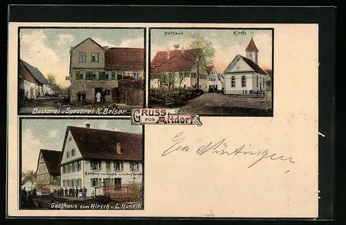 AK Altdorf, Gasthaus zum Hirsch, Bäckerei und Spezerei K. Belser, Rathaus, Kirche