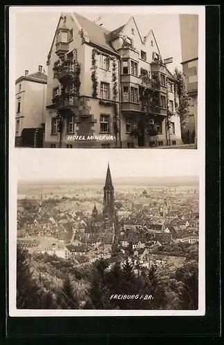 AK Freiburg i. B., Hotel Minerva, Ortsansicht aus der Vogelschau