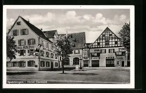 AK Spaichingen, Hotel Osswald / Gasthaus Alte Post mit Auto-Garage