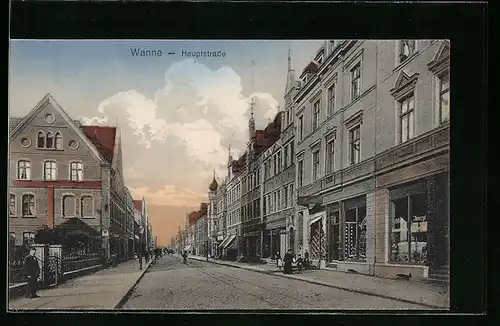 AK Wanne, Partie in der Hauptstrasse mit Geschäften