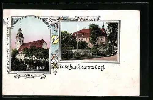 AK Grosshartmannsdorf, Kirche und Pfarrhaus
