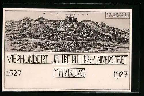 Künstler-AK Marburg, Festkarte, Vierhundert Jahre Philipps-Universität 1927