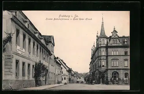 AK Frohburg i. Sa., Innere Bahnhofstrasse, Hotel Roter Hirsch