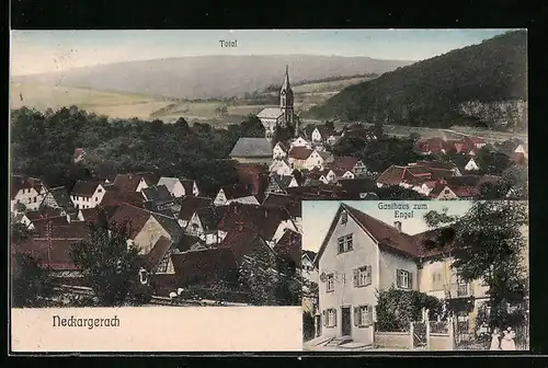 AK Neckargerach, Totalansicht mit Gasthaus zum Engel