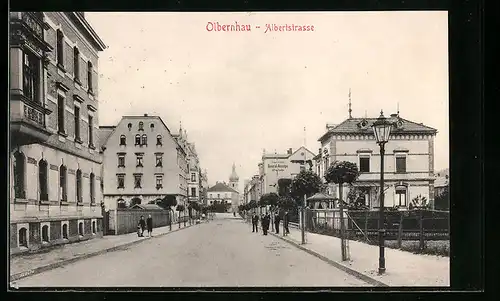 AK Olbernhau, Albertstrasse mit Hotel Gerichtsschänke