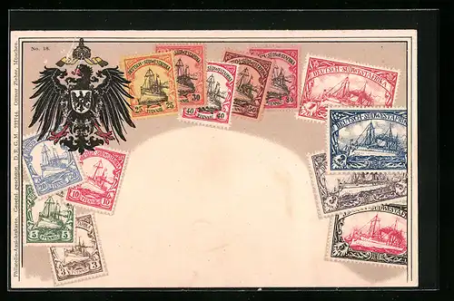 Präge-AK Verschiedene Briefmarken Deutsch-Südwestafrikas