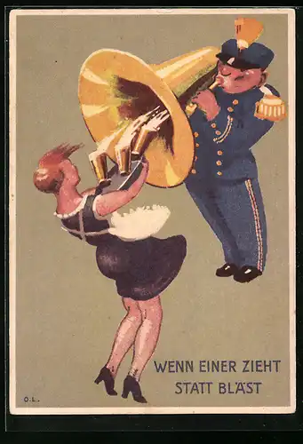 AK Luzern, XX. Eidg. Musikfest 1935, Wenn einer zieht statt bläst...