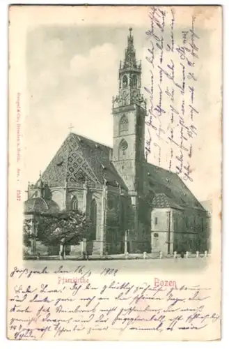 Relief-AK Bozen, Ansicht der Pfarrkirche