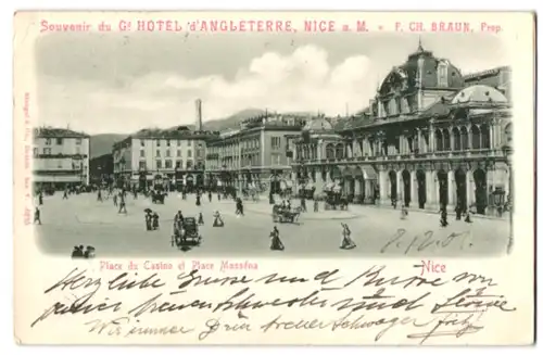 Relief-AK Nice, Place du Casino et Place Masséna