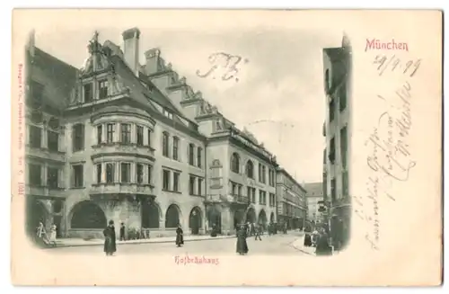 Relief-AK München, Strassenpartie am Münchner Hofbräuhaus