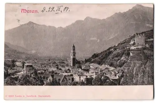 Relief-AK Meran, Totalansicht aus der Vogelschau