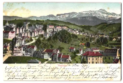 Relief-AK Herisau, Ortsansicht aus der Vogelschau