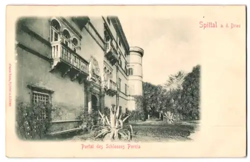 Relief-AK Spittal a. d. Drau, Portal des Schlosses Porcia