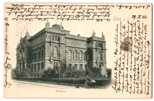 Relief-AK Linz a. Donau, Museum in der Strassenansicht