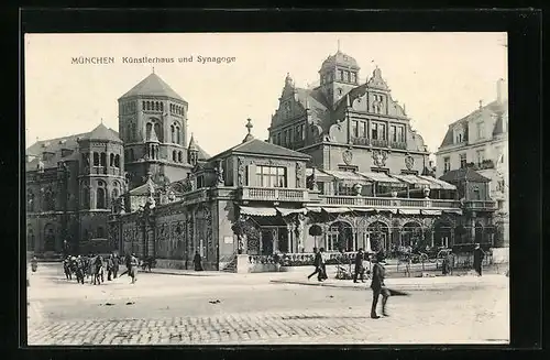 AK München, Künstlerhaus und Synagoge im Sonnenschein