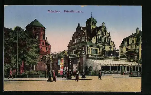 AK München, Künstlerhaus und Synagoge, Litfasssäule