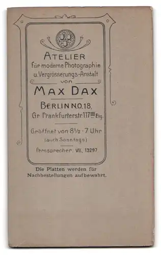 Fotografie Max Dax, Berlin, Gr. Frankfurterstrasse 117