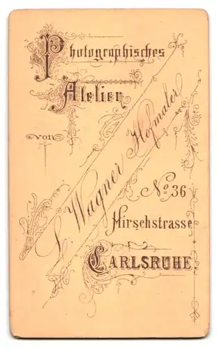 Fotografie L. Wagner, Carlsruhe, Hirschstrasse, älterer Herr mit grossem Schnurrbart