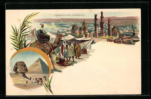 Lithographie Ägypten, Tombeaux des Mamélouks, Sphinx