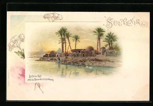 Lithographie Caire, Le Caire Kafr pres les Pyramides de Sakkarah