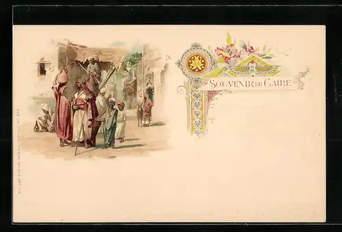 Lithographie Kairo, Strassenszene in der Altstadt