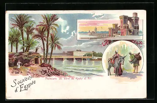 Lithographie Egypte, Palmiers au bord de Kashr el Nil