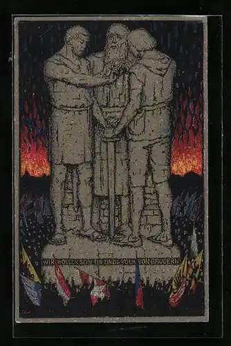 AK Schweizer Bundesfeier 1915, Schweizer beim Rütlischwur, Ganzsache