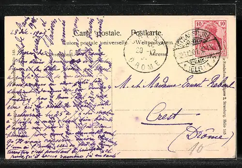 AK Elsässerin in Tracht mit grossem Blumenstrauss