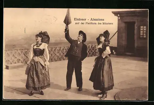 AK Elsässer Familie auf der Terasse