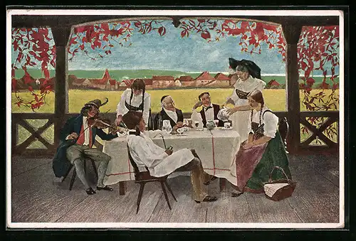 Künstler-AK Elsässer beim gemütlichen gemeinsamen Musizieren