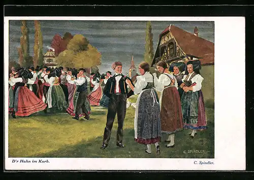 Künstler-AK Junge Elsässer beim Tanz auf der Wiese