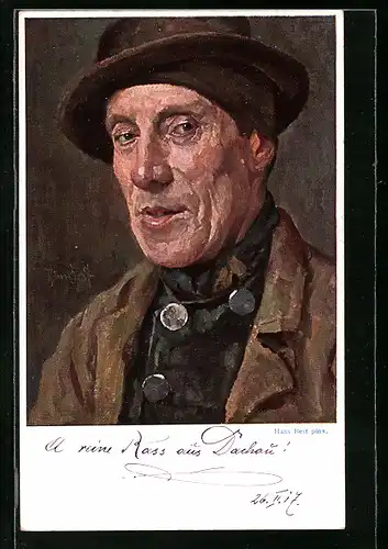 Künstler-AK älterer Bayer in Tracht
