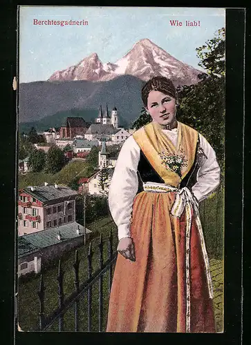 Künstler-AK Berchtesgadnerin in Tracht