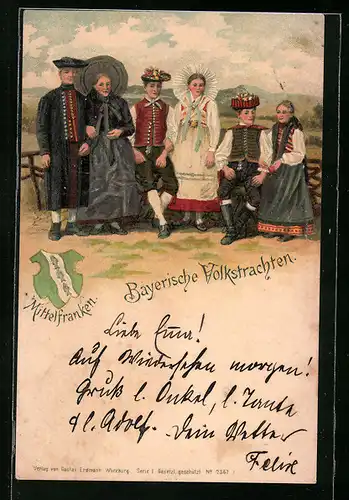 Künstler-AK Bayerische Familie in Tracht