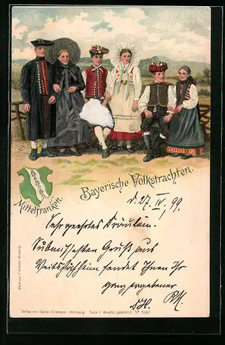 Künstler-AK junge Paare in Trachten aus Mittelfranken