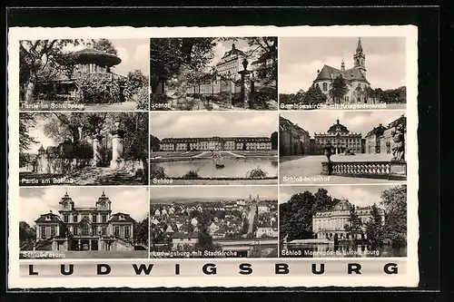 AK Ludwigsburg, Garnisonskirche mit Kriegerdenkmal, Schloss Favorit