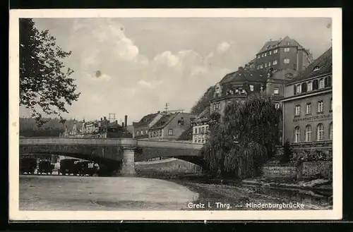 AK Greiz i. Thrg., Gebäude an der Hindenburgbrücke