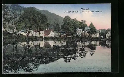 AK Tharandt, Schlossteich mit Sidonienquelle und Stadtbad