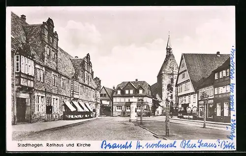 AK Stadthagen, Ortspartie mit Rathaus und Kirche