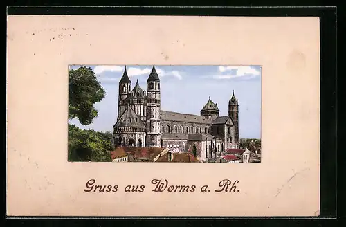 AK Worms /a. Rh., Totalansicht der Kirche