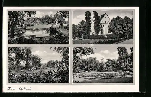 AK Herne, Stadtpark mit Teich und Haus