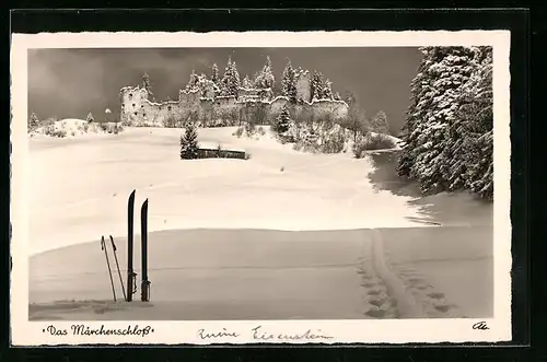 AK Pfronten im Allgäu, Wintersportplatz Pfronten mit Ruine Hohenfreiberg