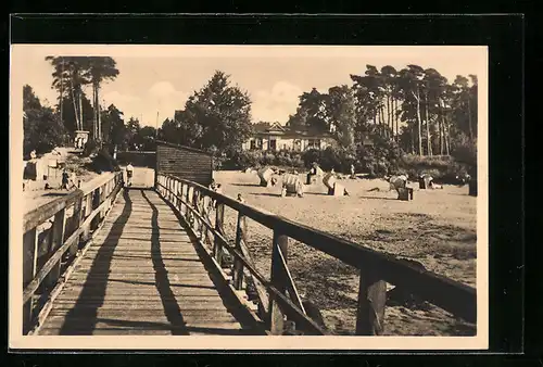 AK Lubmin, Strand mit Seebrücke