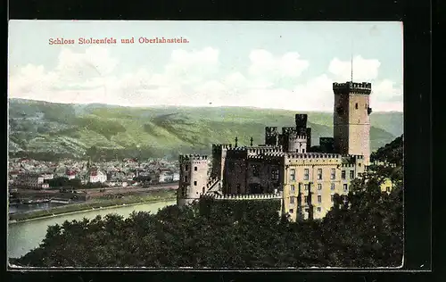 AK Oberlahnstein, Schloss Stolzenfels mit Sicht auf den Ort