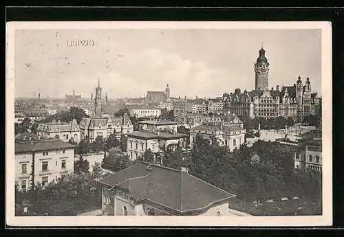 AK Leipzig, Stadtansicht aus der Vogelschau